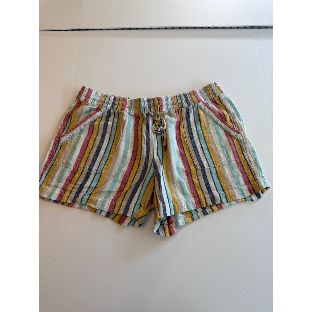 St Johns Bay Womens XL Linen Blend Striped Shorts Multi Color Elastic Waist